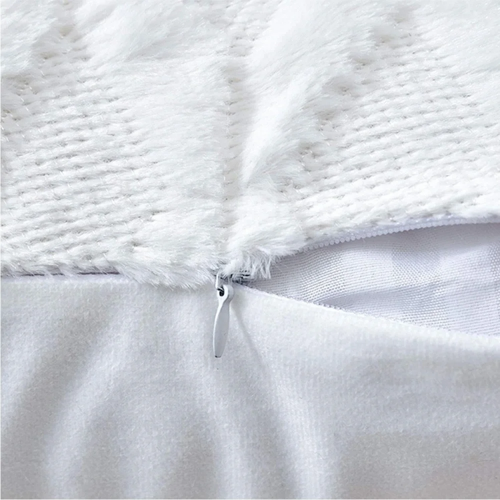 White Ivory Farmhouse Pillow Cover Furry Faux Luxury Soft Warm Pillow Case Set